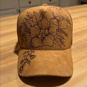 Floral Embroidered Tan Cap